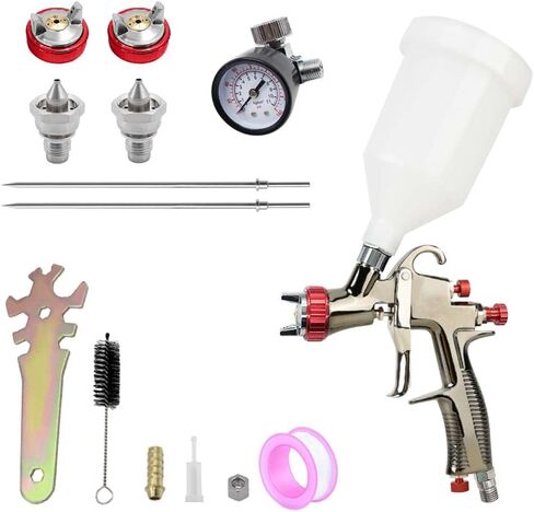 YSIL LVLP Spray Gun R500 Gravity Feed Car Paint Sprayer with 600CC Capacity 1.3MM Nozzle,Air Regulator&Oil-Water Separator,R500 Spray Gun for Automotive,Furniture,House Painting,Varnish,Top Coat in Kuwait