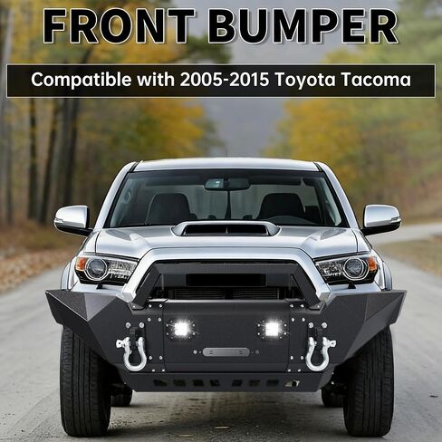 KUAFU Front Bumper Compatible with 2005-2015 Toyota Tacoma w/Winch Plate LED Lights D-rings Powder Coated Black Steel in Saudi Arabia