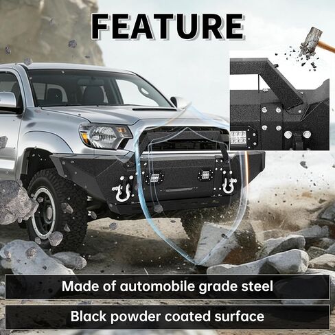 KUAFU Front Bumper Compatible with 2005-2015 Toyota Tacoma w/Winch Plate LED Lights D-rings Powder Coated Black Steel in Saudi Arabia