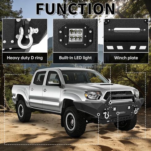 KUAFU Front Bumper Compatible with 2005-2015 Toyota Tacoma w/Winch Plate LED Lights D-rings Powder Coated Black Steel in Saudi Arabia