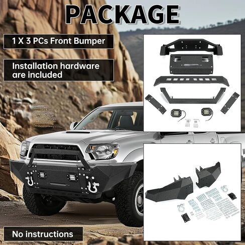 KUAFU Front Bumper Compatible with 2005-2015 Toyota Tacoma w/Winch Plate LED Lights D-rings Powder Coated Black Steel in Saudi Arabia