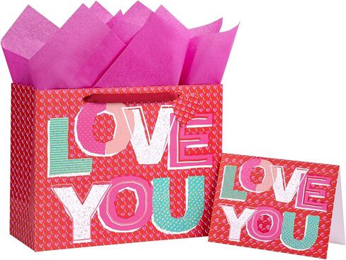 Loveinside Valentine's Day Gift Bag - Rainbow Love Design with Greeting Card and Tissue Paper for Valentine's Day, Wedding and Anniversary - 13" x 5" x 10", 1 Pcs in Kuwait