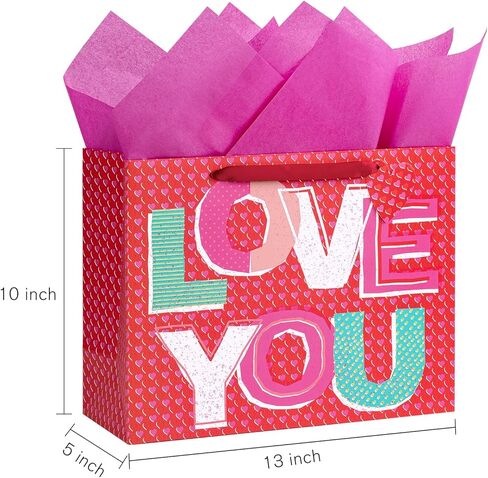 Loveinside Valentine's Day Gift Bag - Rainbow Love Design with Greeting Card and Tissue Paper for Valentine's Day, Wedding and Anniversary - 13" x 5" x 10", 1 Pcs in Kuwait