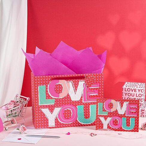 Loveinside Valentine's Day Gift Bag - Rainbow Love Design with Greeting Card and Tissue Paper for Valentine's Day, Wedding and Anniversary - 13" x 5" x 10", 1 Pcs in Kuwait