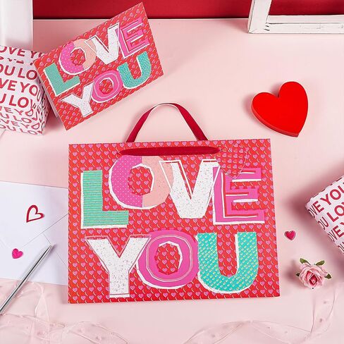 Loveinside Valentine's Day Gift Bag - Rainbow Love Design with Greeting Card and Tissue Paper for Valentine's Day, Wedding and Anniversary - 13" x 5" x 10", 1 Pcs in Kuwait