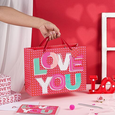 Loveinside Valentine's Day Gift Bag - Rainbow Love Design with Greeting Card and Tissue Paper for Valentine's Day, Wedding and Anniversary - 13" x 5" x 10", 1 Pcs in Kuwait