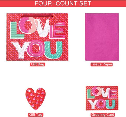 Loveinside Valentine's Day Gift Bag - Rainbow Love Design with Greeting Card and Tissue Paper for Valentine's Day, Wedding and Anniversary - 13" x 5" x 10", 1 Pcs in Kuwait