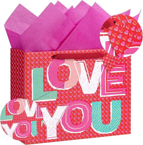 Loveinside Valentine's Day Gift Bag - Rainbow Love Design with Greeting Card and Tissue Paper for Valentine's Day, Wedding and Anniversary - 13" x 5" x 10", 1 Pcs in Kuwait