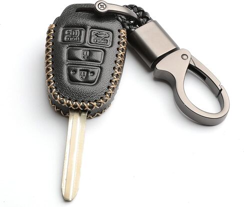 Leather for Toyota Camry SE LE Sequoia Avalon Corolla RAV4 Venza Remote 4 Buttons Key Case Holder Cover Fob Chain (Black) in Saudi Arabia