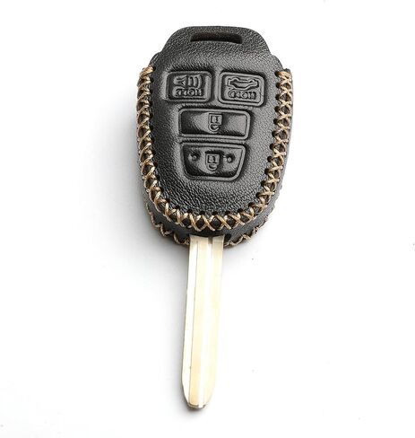 Leather for Toyota Camry SE LE Sequoia Avalon Corolla RAV4 Venza Remote 4 Buttons Key Case Holder Cover Fob Chain (Black) in Saudi Arabia