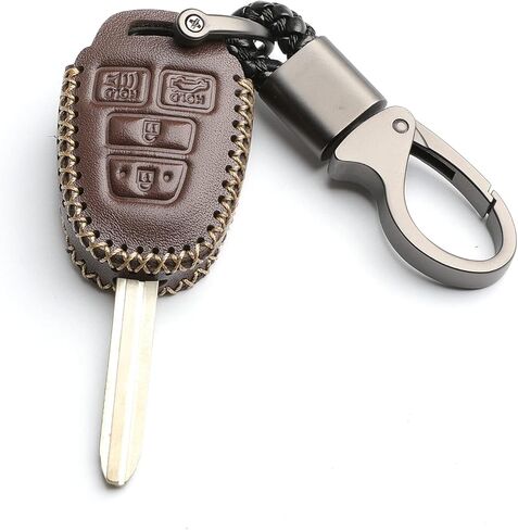 Leather for Toyota Camry SE LE Sequoia Avalon Corolla RAV4 Venza Remote 4 Buttons Key Case Holder Cover Fob Chain (Black) in Saudi Arabia