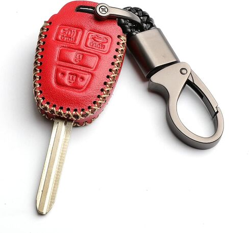 Leather for Toyota Camry SE LE Sequoia Avalon Corolla RAV4 Venza Remote 4 Buttons Key Case Holder Cover Fob Chain (Black) in Saudi Arabia