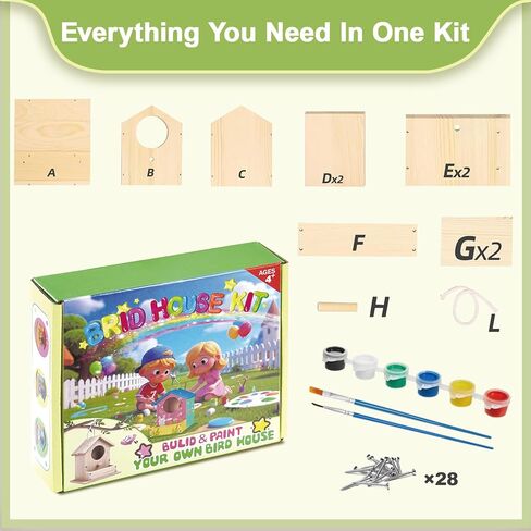 Bird House Kits for Kids Ages 4-8, Wooden DIY Birdhouse Kit, Outdoor Woodworking Crafts Freestyle Painting, Bird Houses for Outside with Paints & Brushes, Boy Girl Gift Christmas(1Pcs) in Saudi Arabia