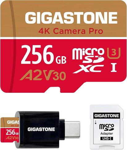 [استعادة بيانات مجانية لمدة 5 سنوات] بطاقة ذاكرة Micro SD سعة 128 جيجابايت من GIGASTONE مع قارئ بطاقة USB 3.2 من النوع C، وكاميرا 4K Pro MAX، وبطاقة ذاكرة A2 V30 MicroSDXC لـ Gopro، وفيديو 4K UHD، حتى 120/80 ميجابايت/ثانية مع محول in Saudi Arabia