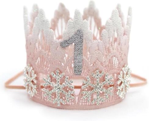 LOVECRUSH Winter Onederland Wonderland First Birthday Crown with Frosted Tips, Handmade Lace Crown - Pink, Blue, Blush, White in Saudi Arabia
