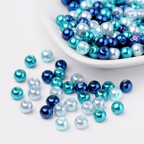 6mm Multi Color Round Glass Beads Glass Pearl Ball Beads Loose Spacers for DIY Beading Craft Earring Bracelet Necklace Jewelry Making Wedding Party Decoration About 200pcs/bag, Blue in Saudi Arabia