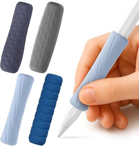 ELETIUO 4-Pack Silicone Grip Compatible with Apple Pencil Pro/USB-C/2nd Gen,Ergonomic Anti-Slip Sleeve Covers with 4 Textures for Writing&Drawing,Protective Holder Case (Purple/Green/Pink/Yellow/) in Saudi Arabia