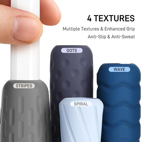 ELETIUO 4-Pack Silicone Grip Compatible with Apple Pencil Pro/USB-C/2nd Gen,Ergonomic Anti-Slip Sleeve Covers with 4 Textures for Writing&Drawing,Protective Holder Case (Purple/Green/Pink/Yellow/) in Saudi Arabia