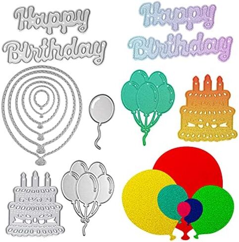 5 قطع يموت لصنع البطاقات، عيد ميلاد سعيد قطع يموت بالونات عيد ميلاد كعكة قطع قالب معدني النقش يموت قطع لسكرابوكينغ DIY صنع الحرف اليدوية in Saudi Arabia