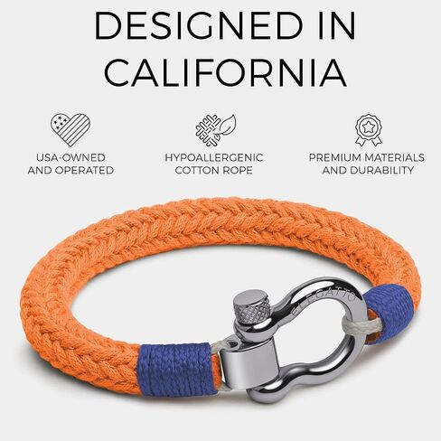 Elegatto Orion Premium Rope Bracelet for Men | Natural Cotton Finish and Sterling Silver Polished Stainless Steel Horseshoe Shackle Closure | Men’s Designer Bracelets in Kuwait