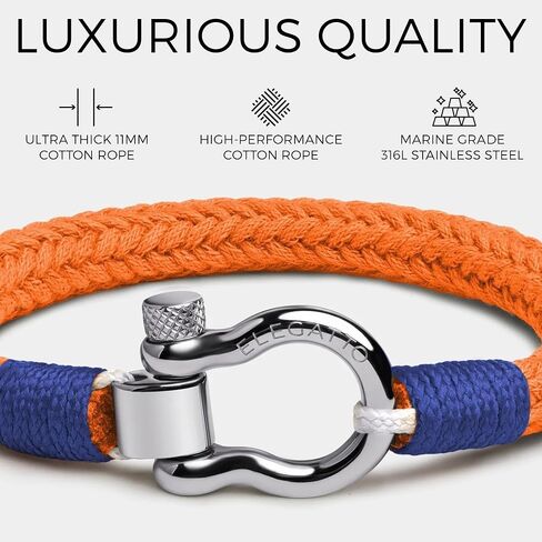 Elegatto Orion Premium Rope Bracelet for Men | Natural Cotton Finish and Sterling Silver Polished Stainless Steel Horseshoe Shackle Closure | Men’s Designer Bracelets in Kuwait
