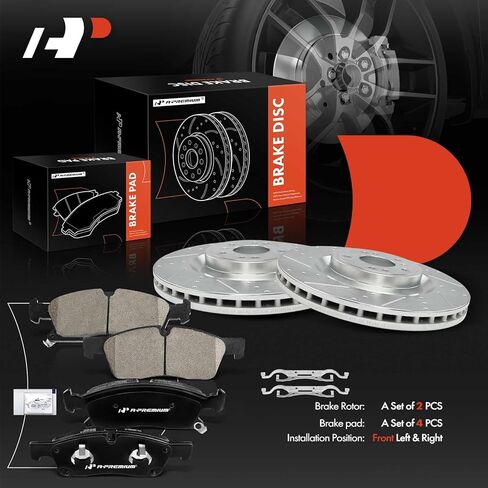 دوارات فرامل قرصية مشقوقة ومثقوبة أمامية مقاس 13.78 بوصة (350 ملم) + مجموعة وسادات سيراميك متوافقة مع موديلات مختارة من مرسيدس بنز - GL350 2013-2016، GL450 2014، GLS450 2017-2019، ML350، ML400 in Saudi Arabia