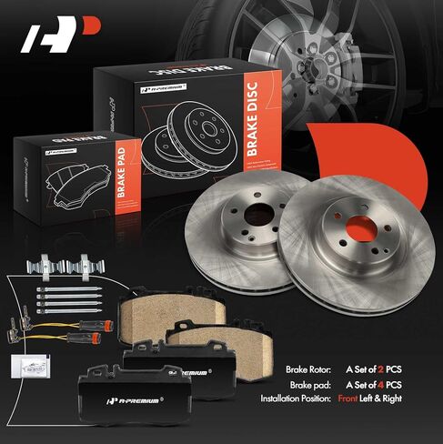 دوارات فرامل قرصية ذات فتحات تهوية أمامية مقاس 12.99 بوصة (330 مم) A-Premium + طقم وسادات سيراميك متوافقة مع موديلات مختارة من مرسيدس بنز - CLS500 2006، CLS550 2007-2011، E550 2007-2009، مجموعة مكونة من 6 قطع in Kuwait