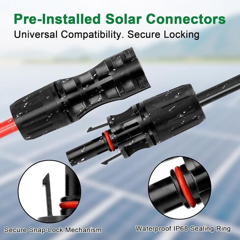 XRDS -RF Solar Panel Cable 30FT, 10AWG Solar Extension Cable with Male & Female Solar Connectors, Flame-Retardant Protective Sleeving Solar Cable, Weatherproof PV Wire for Solar Panel Connection in Saudi Arabia