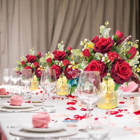 HUAESIN Artificial Flowers with Vase Valentine's Day Decorations Flowers Fake Roses Bouqets with LED Lights Silk Floral Arrangement Home Table Centerpieces Anniversary Wedding Party in Kuwait