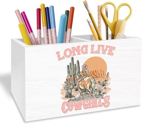 Coquette Pink Bow Western Pen Holder for Desk, Cowgirl Gifts Pencil Organizer, Country Cowgirl Hat Boots Western Wooden Box Sign Desk Decor for Girls Bedroom Home Office Decoration in Saudi Arabia