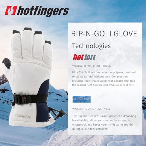 hotfingers Men's Rip-N-Go ll Alpine Sport Winter Gloves | Durable Warm Insulated Cold Weather Gloves with Quick-Release Strap in Saudi Arabia