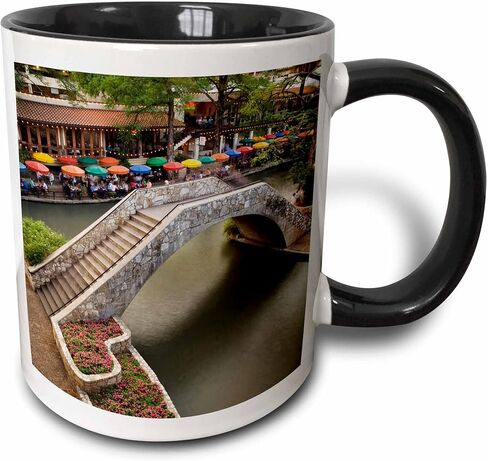3dRose Outdoor Café, River Walk, San Antonio, Texas Adam Jones Two Tone Mug, 11 oz, Red/White in Saudi Arabia