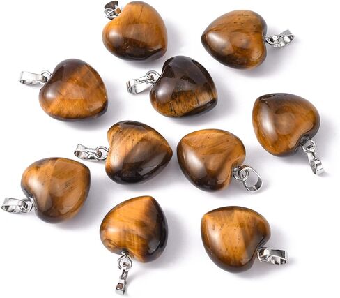 LiQunSweet 10 Pcs Natural Genuine Tiger Eye Pendants Stone Heart Crystal Charm Healing Reiki Chakra Pendants Bulk for Jewelry Making - 18~19mm in Saudi Arabia