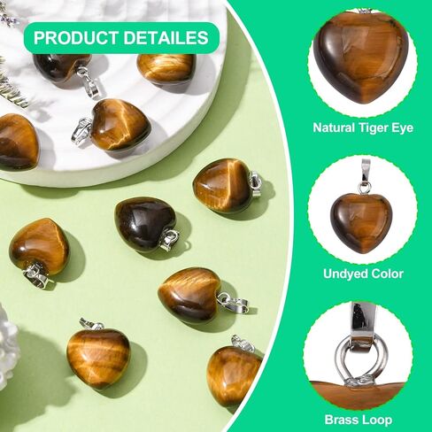LiQunSweet 10 Pcs Natural Genuine Tiger Eye Pendants Stone Heart Crystal Charm Healing Reiki Chakra Pendants Bulk for Jewelry Making - 18~19mm in Saudi Arabia