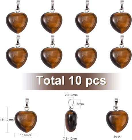 LiQunSweet 10 Pcs Natural Genuine Tiger Eye Pendants Stone Heart Crystal Charm Healing Reiki Chakra Pendants Bulk for Jewelry Making - 18~19mm in Saudi Arabia
