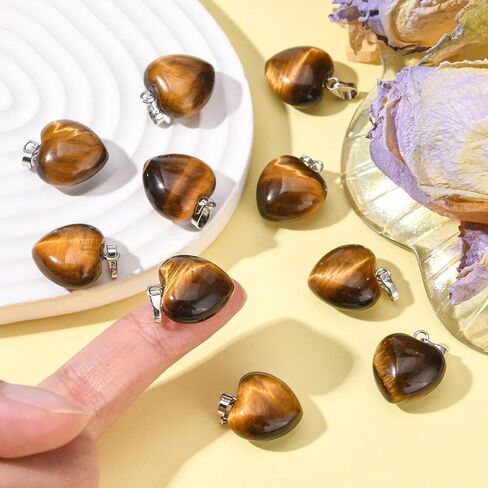 LiQunSweet 10 Pcs Natural Genuine Tiger Eye Pendants Stone Heart Crystal Charm Healing Reiki Chakra Pendants Bulk for Jewelry Making - 18~19mm in Saudi Arabia