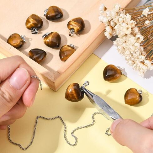 LiQunSweet 10 Pcs Natural Genuine Tiger Eye Pendants Stone Heart Crystal Charm Healing Reiki Chakra Pendants Bulk for Jewelry Making - 18~19mm in Saudi Arabia