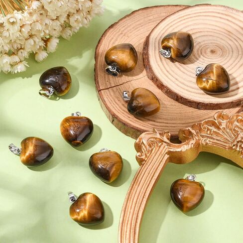 LiQunSweet 10 Pcs Natural Genuine Tiger Eye Pendants Stone Heart Crystal Charm Healing Reiki Chakra Pendants Bulk for Jewelry Making - 18~19mm in Saudi Arabia