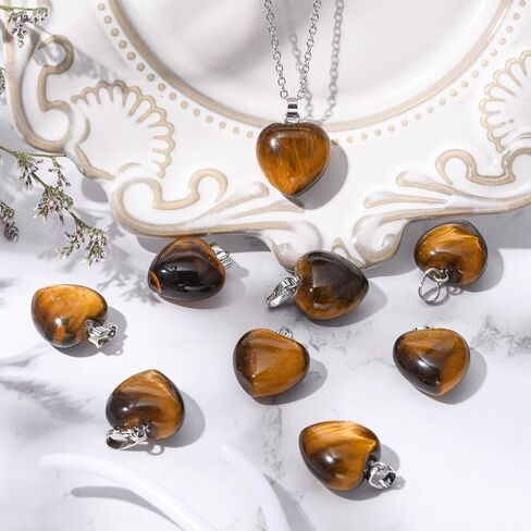 LiQunSweet 10 Pcs Natural Genuine Tiger Eye Pendants Stone Heart Crystal Charm Healing Reiki Chakra Pendants Bulk for Jewelry Making - 18~19mm in Saudi Arabia