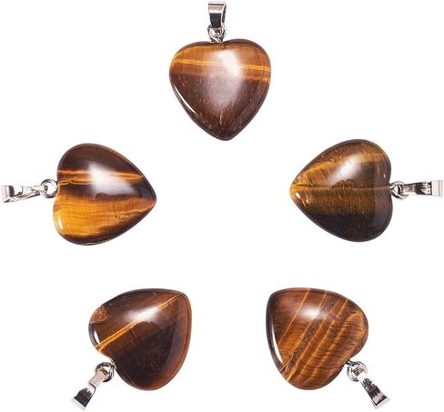 LiQunSweet 10 Pcs Natural Genuine Tiger Eye Pendants Stone Heart Crystal Charm Healing Reiki Chakra Pendants Bulk for Jewelry Making - 18~19mm in Saudi Arabia