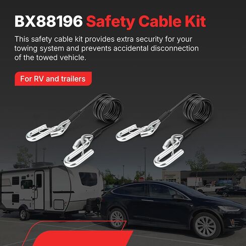 طقم كابل الأمان BX88196 مع خطاف على شكل حرف S | كابل ملفوف أسود بطول 7500 رطل، استبدال # BX88196 (مجموعة من 2) (BX88196) in Saudi Arabia