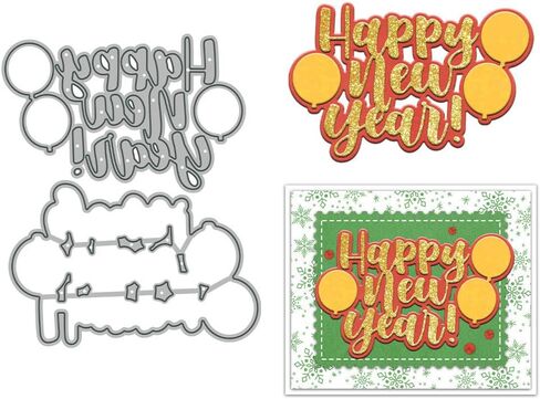 Happy New Year Die Cuts for Card Making Balloon Metal Cutting Dies Sets for DIY Handmade Scrapbooking Paper Crafting Festivals Album Party Wedding Decorative Supplies in Saudi Arabia
