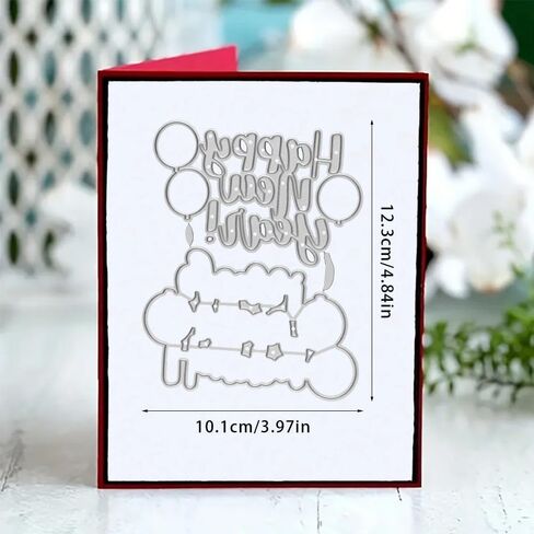 Happy New Year Die Cuts for Card Making Balloon Metal Cutting Dies Sets for DIY Handmade Scrapbooking Paper Crafting Festivals Album Party Wedding Decorative Supplies in Saudi Arabia