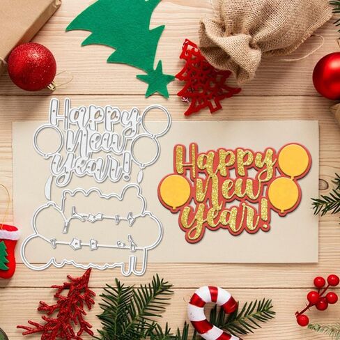 Happy New Year Die Cuts for Card Making Balloon Metal Cutting Dies Sets for DIY Handmade Scrapbooking Paper Crafting Festivals Album Party Wedding Decorative Supplies in Saudi Arabia