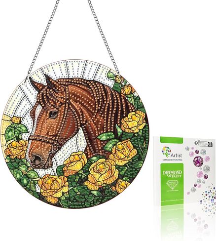 VAIIEYO Horse Diamond Art Hanging Ornament, Animal Diamond Painting Suncatchers Window Hanging Kit with Chain, 7.5x7.5 inch Crystal Pendant Art Craft for Gift Home Wall Front Door Decoration in Saudi Arabia