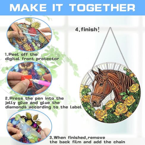 VAIIEYO Horse Diamond Art Hanging Ornament, Animal Diamond Painting Suncatchers Window Hanging Kit with Chain, 7.5x7.5 inch Crystal Pendant Art Craft for Gift Home Wall Front Door Decoration in Saudi Arabia