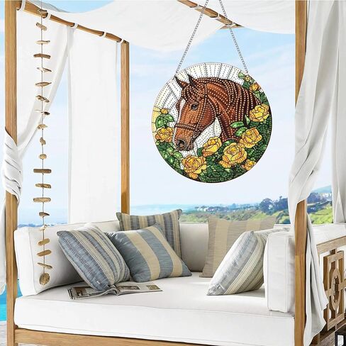 VAIIEYO Horse Diamond Art Hanging Ornament, Animal Diamond Painting Suncatchers Window Hanging Kit with Chain, 7.5x7.5 inch Crystal Pendant Art Craft for Gift Home Wall Front Door Decoration in Saudi Arabia