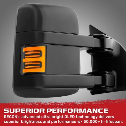عدسات مرآة جانبية RECON 08-16 Superduty F250/F350/F450 (مجموعة مكونة من قطعتين) مصابيح تشغيل بيضاء أو كهرمانية عالية الطاقة وإشارات انعطاف كهرماني ضوئية عدسة مدخنة أو شفافة (العدسة المدخنة) in Saudi Arabia