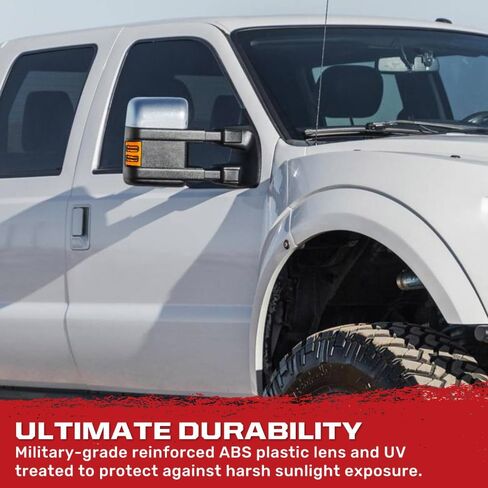 عدسات مرآة جانبية RECON 08-16 Superduty F250/F350/F450 (مجموعة مكونة من قطعتين) مصابيح تشغيل بيضاء أو كهرمانية عالية الطاقة وإشارات انعطاف كهرماني ضوئية عدسة مدخنة أو شفافة (العدسة المدخنة) in Saudi Arabia