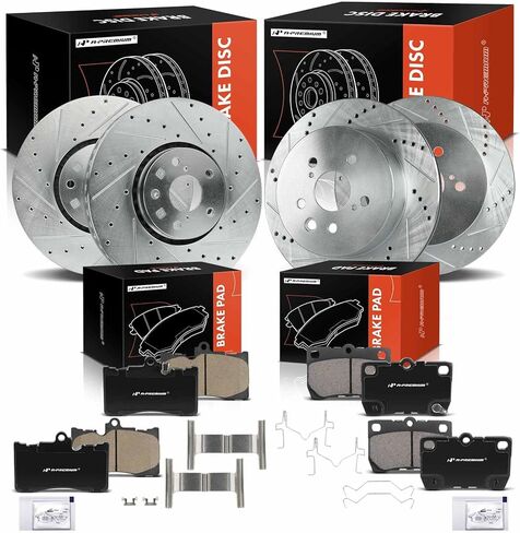 A-Premium Front and Rear Drilled and Slotted Disc Brake Rotors + Ceramic Pads Kit Compatible with Lexus Models - IS350 2006-2009 2010-2013, GS350 2007-2008, GS350 2011, GS430, GS450h, GS460 12-PC Set in Saudi Arabia